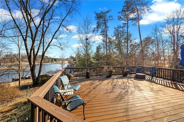 deck with a water view