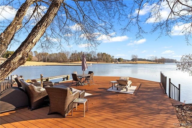 view of dock featuring a water view