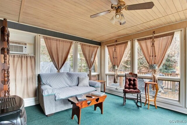 1270 Riverview Dr, West Point, VA 23181 - sunroom featuring wood ceiling, plenty of natural light, and carpet