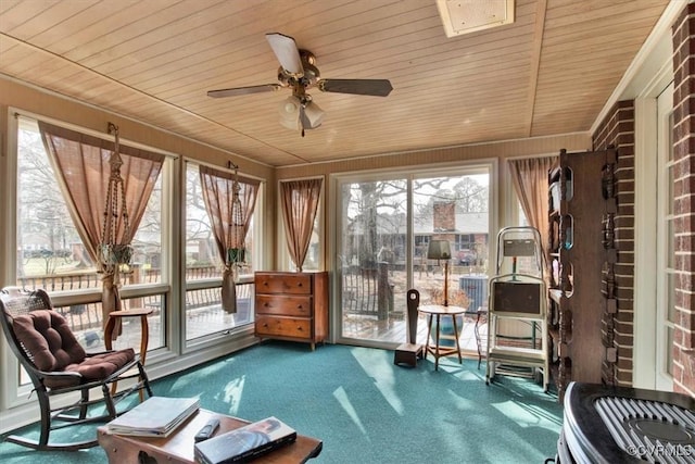 1270 Riverview Dr, West Point, VA 23181 - sunroom featuring wooden ceiling and carpet floors