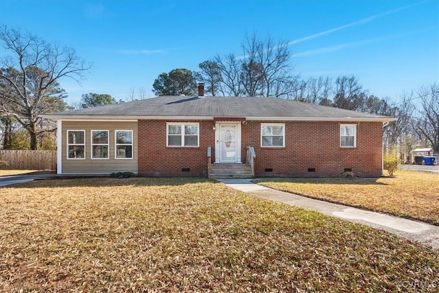 ranch-style home featuring a front lawn