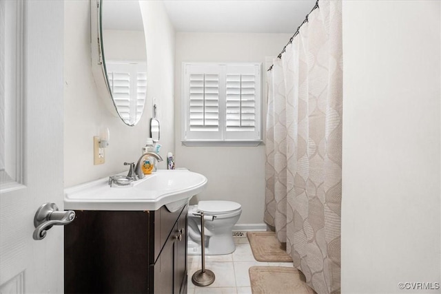 bathroom with tile patterned flooring, vanity, and toilet