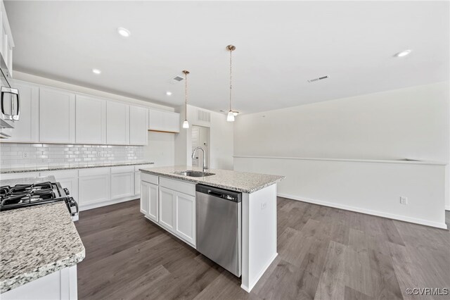 3817 Maze Runner Dr, Midlothian, VA 23112 - kitchen featuring sink, stainless steel dishwasher, an island with sink, and white cabinets
