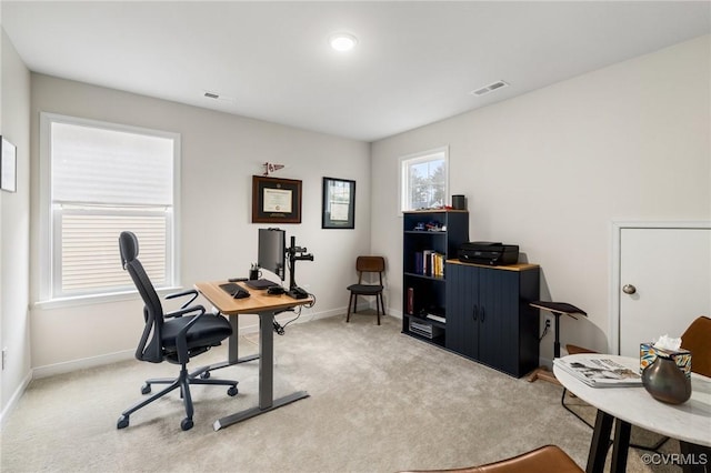 office space with carpet flooring