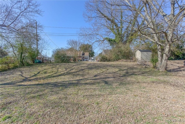 view of yard featuring a storage unit