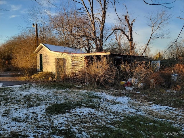 view of snow covered property