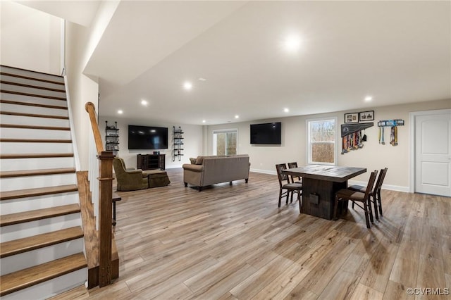 dining area featuring light wood-type flooring