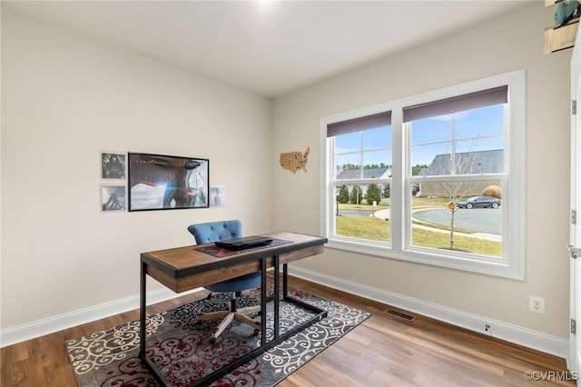 office area featuring hardwood / wood-style flooring