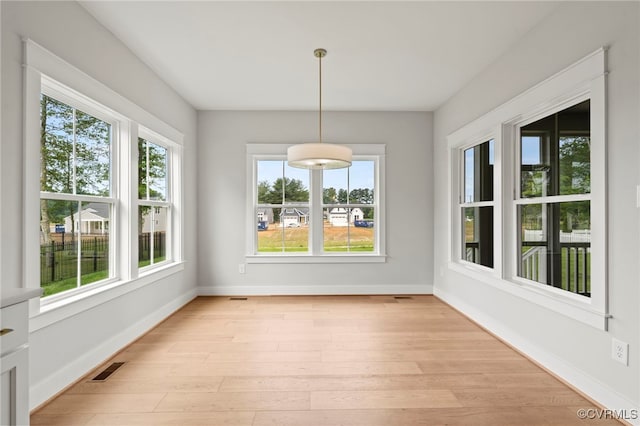 unfurnished dining area with light hardwood / wood-style flooring