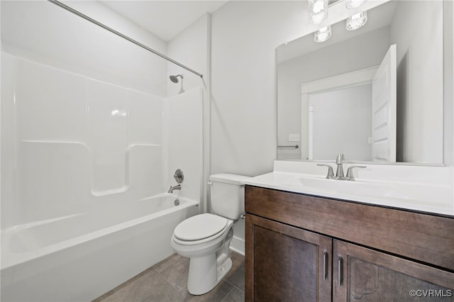 full bathroom with vanity, tile patterned floors, bathtub / shower combination, and toilet