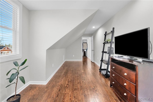 interior space featuring vaulted ceiling and hardwood / wood-style floors