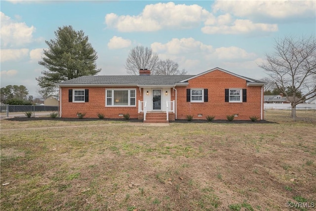 ranch-style house with a front lawn