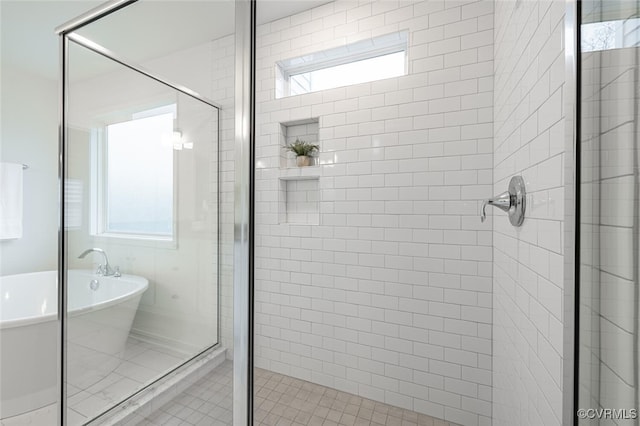 bathroom with plus walk in shower