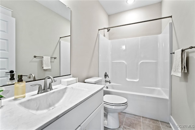 full bathroom featuring bathing tub / shower combination, vanity, and toilet