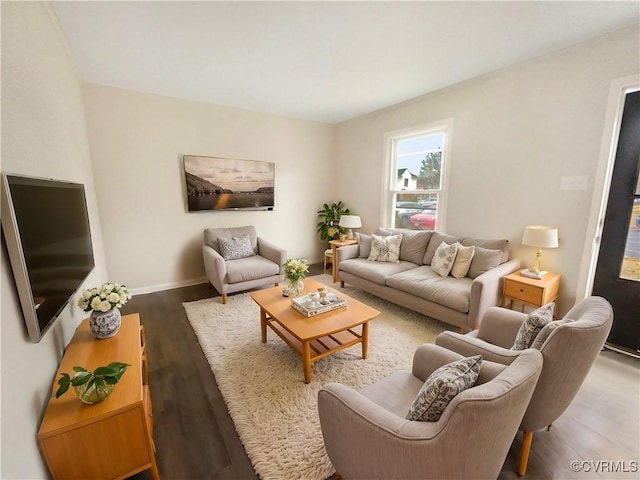 living room with hardwood / wood-style flooring