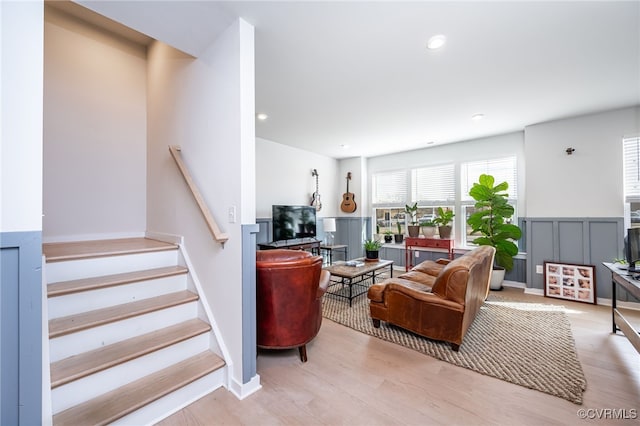 living room with light hardwood / wood-style floors