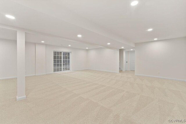 basement with light carpet