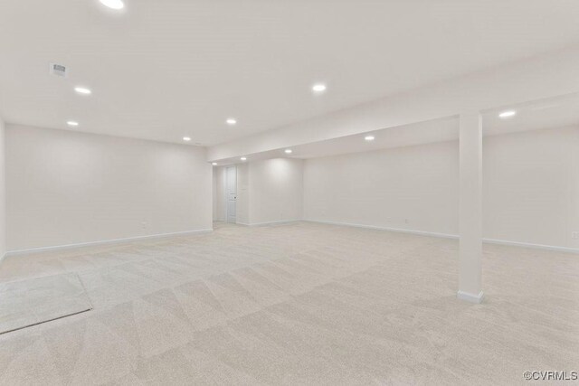 basement with light carpet