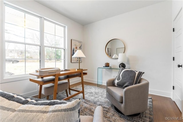 sitting room with dark hardwood / wood-style floors