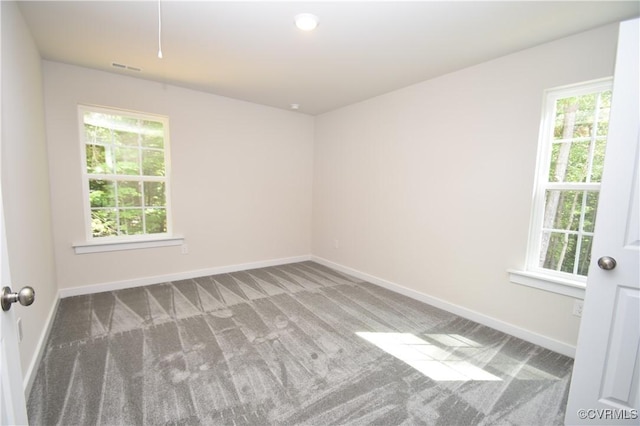 carpeted spare room featuring plenty of natural light