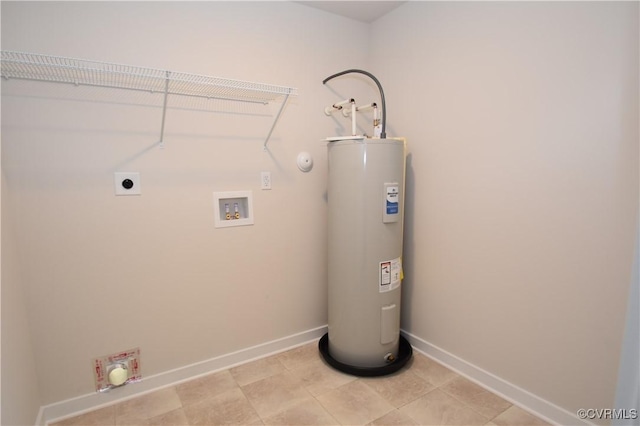 clothes washing area with washer hookup, electric dryer hookup, and electric water heater