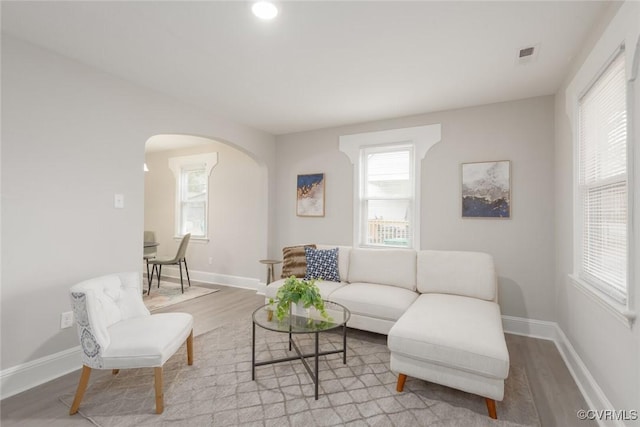 living room featuring light hardwood / wood-style floors