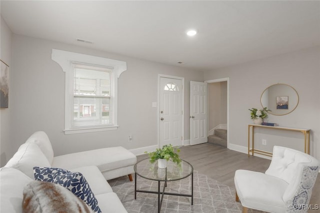 living room with hardwood / wood-style flooring