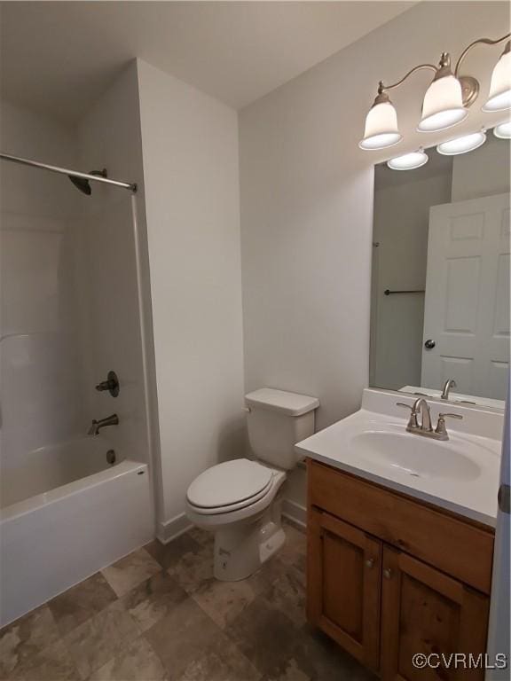 full bathroom featuring shower / bath combination, vanity, and toilet