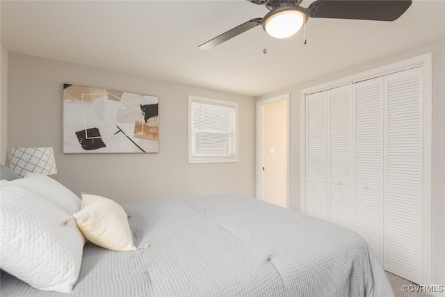 bedroom with a closet and ceiling fan