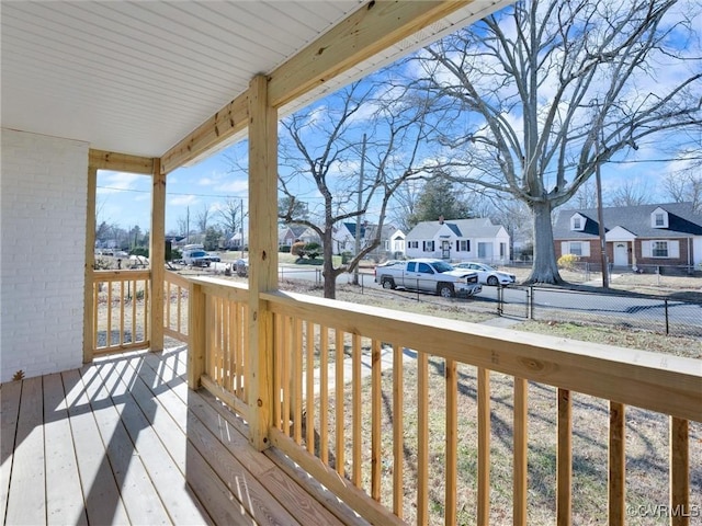 deck with a residential view