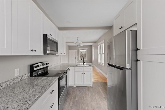 kitchen featuring light stone counters, sink, white cabinets, and appliances with stainless steel finishes