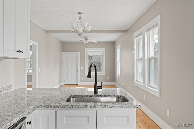 kitchen featuring white cabinetry, sink, and light stone counters