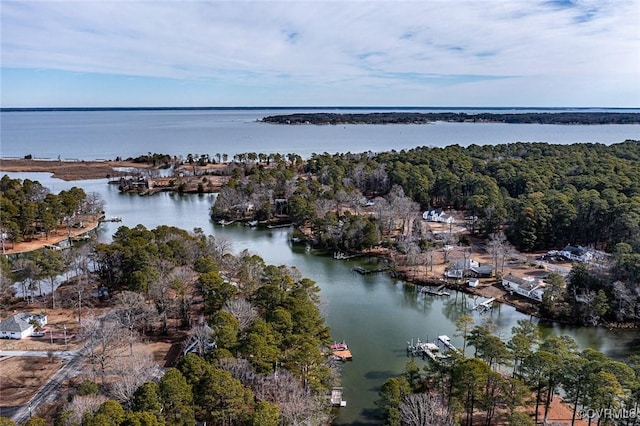 bird's eye view featuring a water view