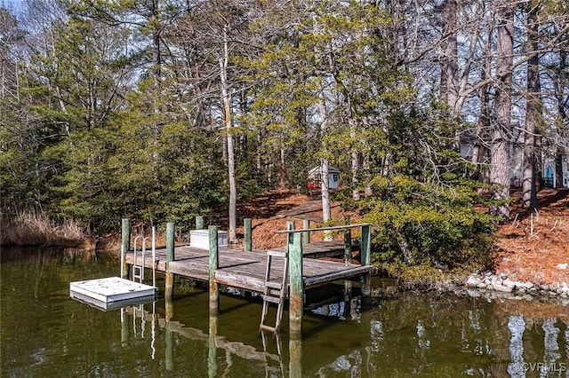 view of dock featuring a water view