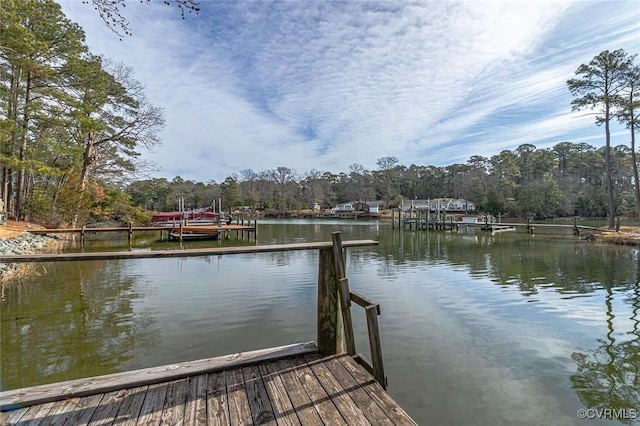 view of dock with a water view