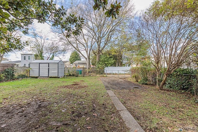 view of yard featuring a shed