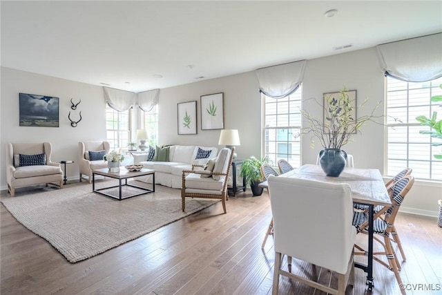 living room with hardwood / wood-style flooring