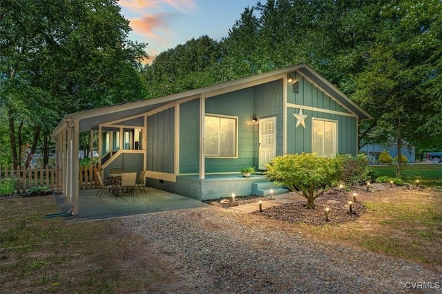 803 Lake Caroline Dr, Abingdon, VA 22546 - view of front of property featuring a patio area, crawl space, and board and batten siding