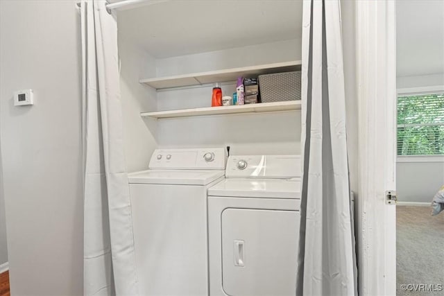 803 Lake Caroline Dr, Abingdon, VA 22546 - washroom featuring washing machine and dryer, baseboards, and carpet flooring