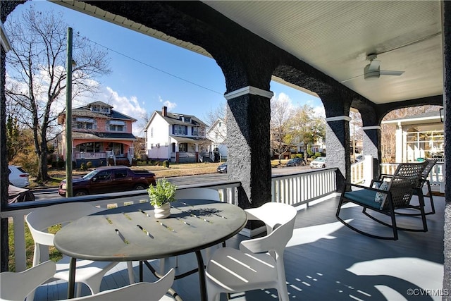 view of patio / terrace featuring ceiling fan and a porch