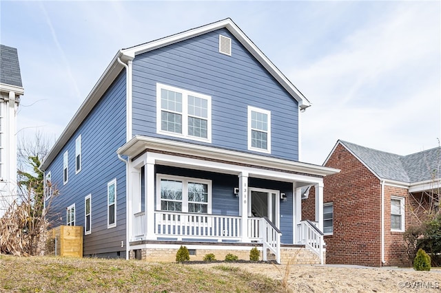 front facade with a porch