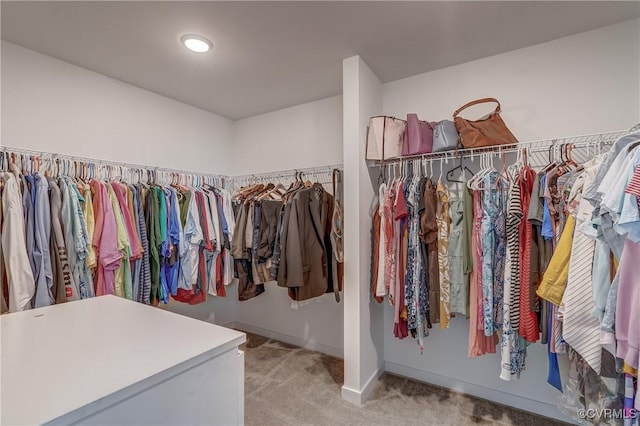 spacious closet featuring light carpet