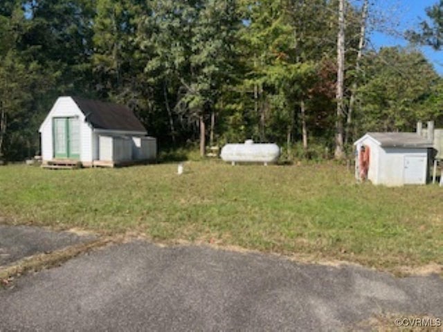 view of yard with a storage unit