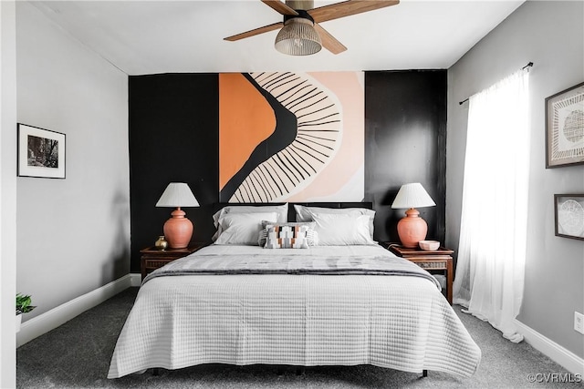 bedroom with carpet floors and ceiling fan