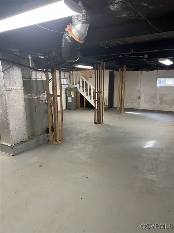 basement with electric water heater