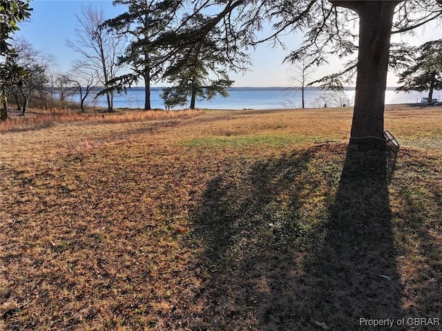 view of yard with a water view