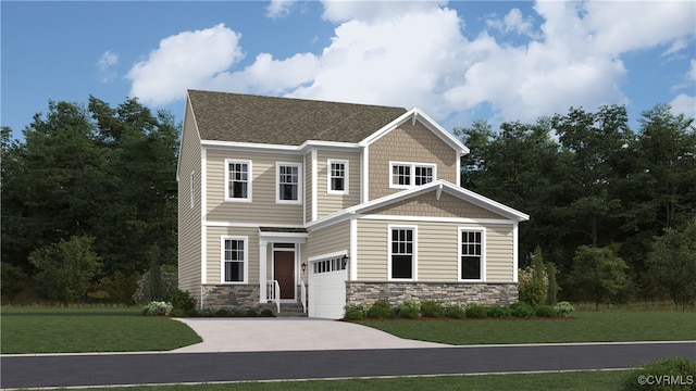 craftsman-style house featuring a garage and a front yard