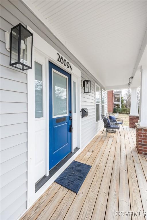 wooden deck with covered porch