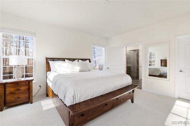 carpeted bedroom with ensuite bathroom