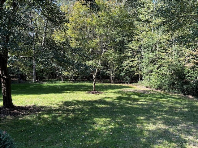 view of yard with a view of trees